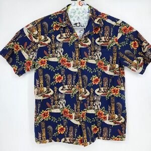 Vintage Kalaheo Shirt Mens Large Hawaiian Button Up Hibiscus‎ AOP Tiki Ki